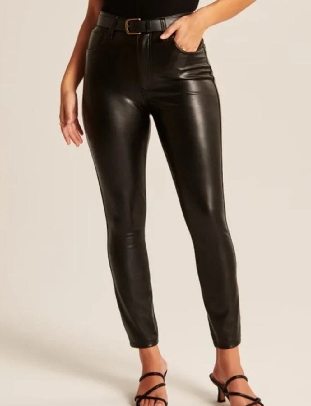 Abercrombie Womens Curve Love Vegan Leather High Rise Pants Size 27 (4L) Black